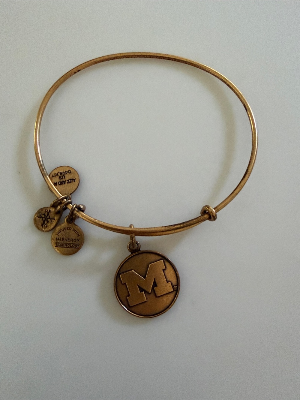 Alex and Ani Gold Michigan 'M' Charm Bangle Bracelet